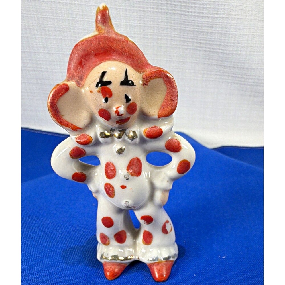 Vintage Ceramic Polka Dot Clown Figurine Made in Japan Mid Century